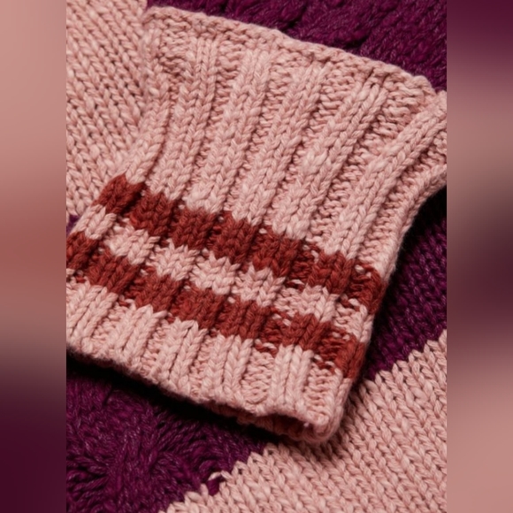 NWT FREE PEOPLEPembrook Striped Cable-Knit Sweater XS (oversize) - Picture 2 of 11